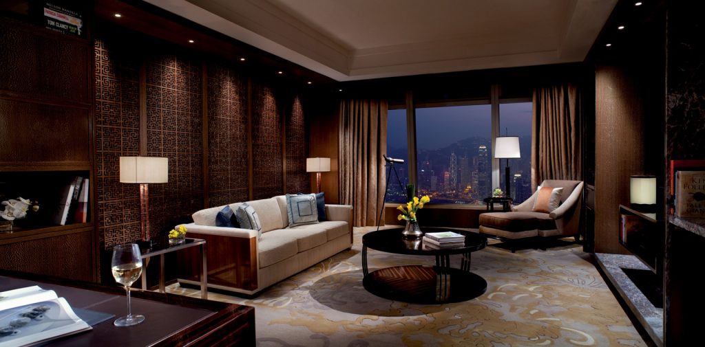 Typical Asian dark and brown stylish elegant Executive suite Hong Kong view
