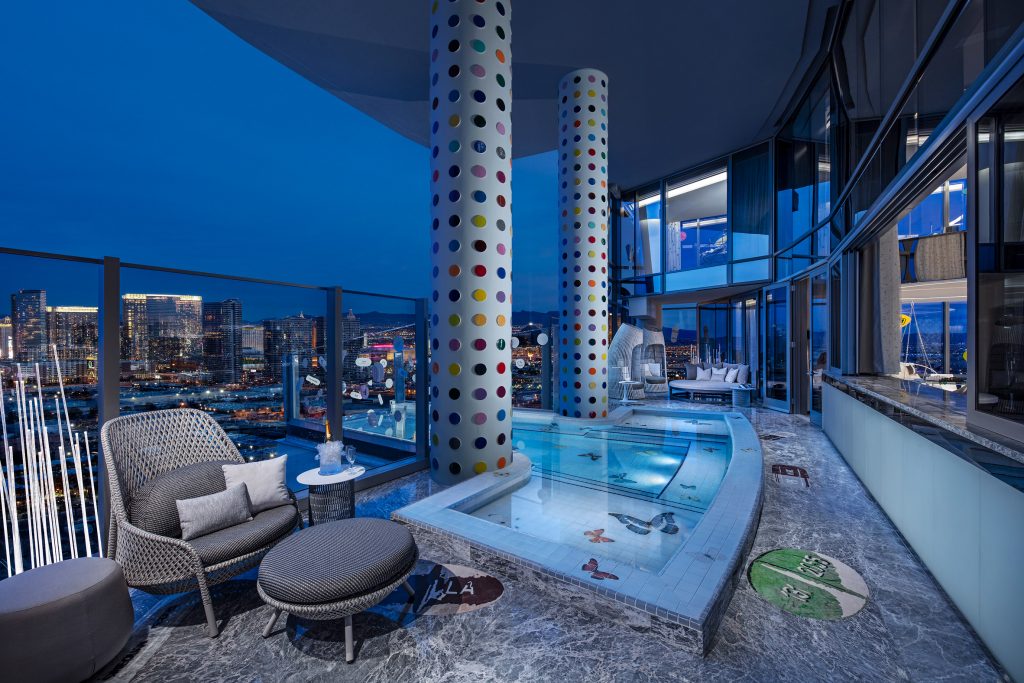 blue las vegas hotel terrace with pool and design